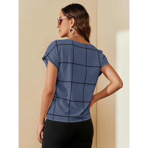 Casual Commuter Plaid Notched Neck Short Sleeve Shirt Casual Commuter Plaid Notched Neck Short Sleeve Shirt