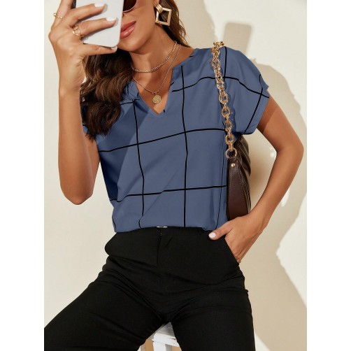 Casual Commuter Plaid Notched Neck Short Sleeve Shirt Casual Commuter Plaid Notched Neck Short Sleeve Shirt
