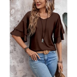 Women's Double Layer Ruffle Trim Short Sleeve T-Shirt Women's Double Layer Ruffle Trim Short Sleeve T-Shirt