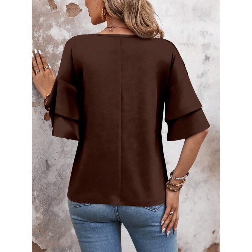Women's Double Layer Ruffle Trim Short Sleeve T-Shirt Women's Double Layer Ruffle Trim Short Sleeve T-Shirt