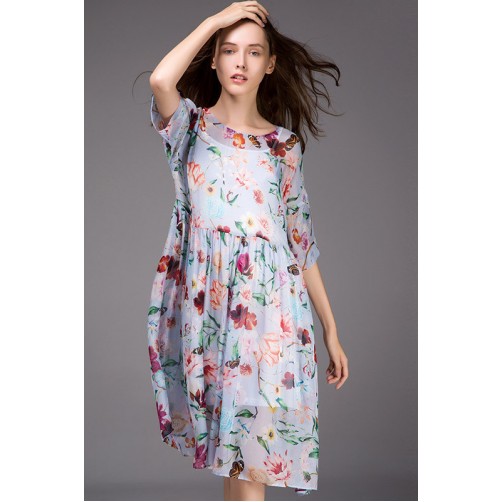 Light Floral Print Loose Dress